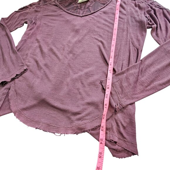 Free People Mauve Long Sleeve Mesh Back Top Embroidered Details size S - Picture 10 of 15